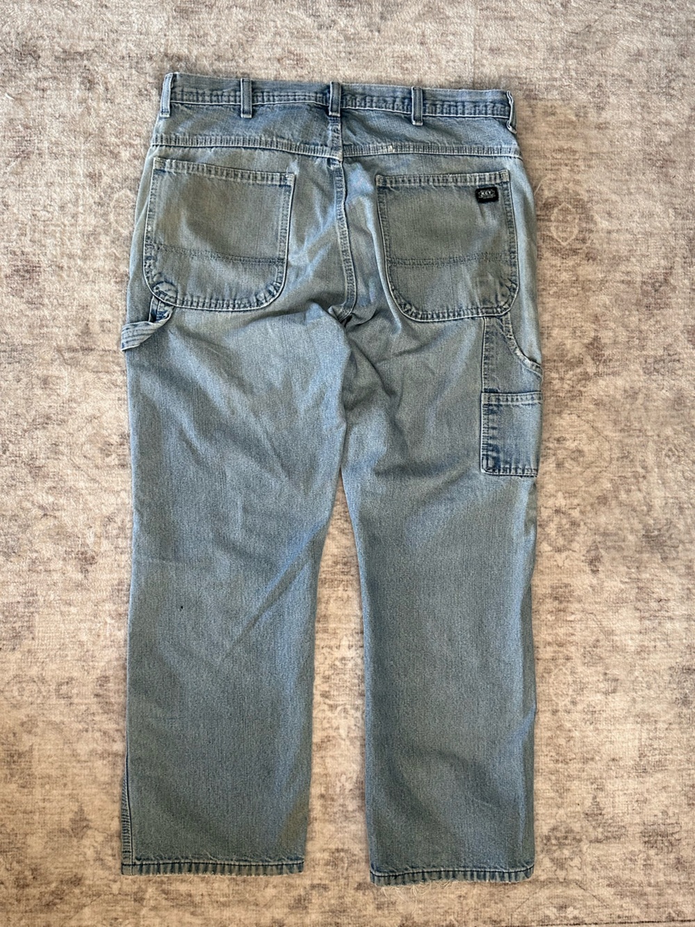 Upcycled Fish Block Print Double Knee Vintage Jeans - Picture 6 of 7